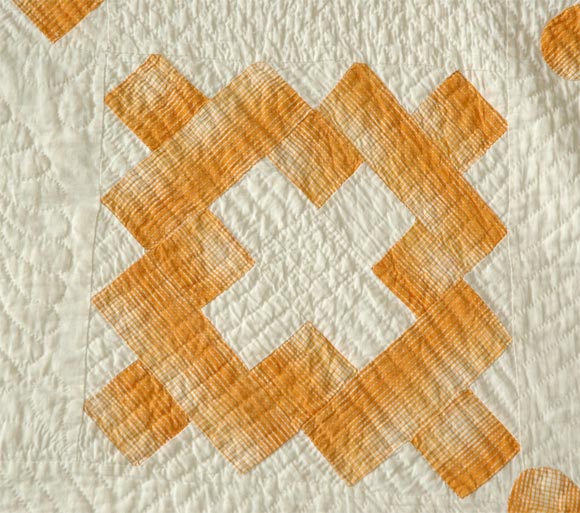 19th Century 19THC CHIMNEY SWEEP PATTERN QUILT/TANGERINE ON WHITE