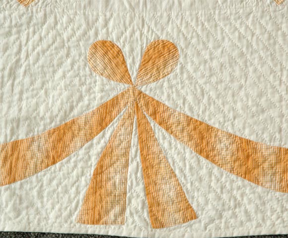 19THC CHIMNEY SWEEP PATTERN QUILT/TANGERINE ON WHITE 2