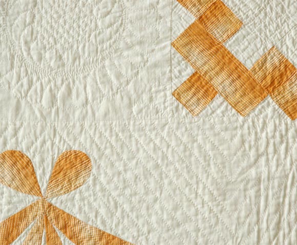 19THC CHIMNEY SWEEP PATTERN QUILT/TANGERINE ON WHITE 3