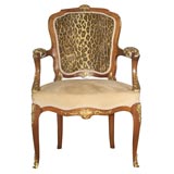 French Louis XV Style Gilt-Bronze Mounted Walnut Armchair