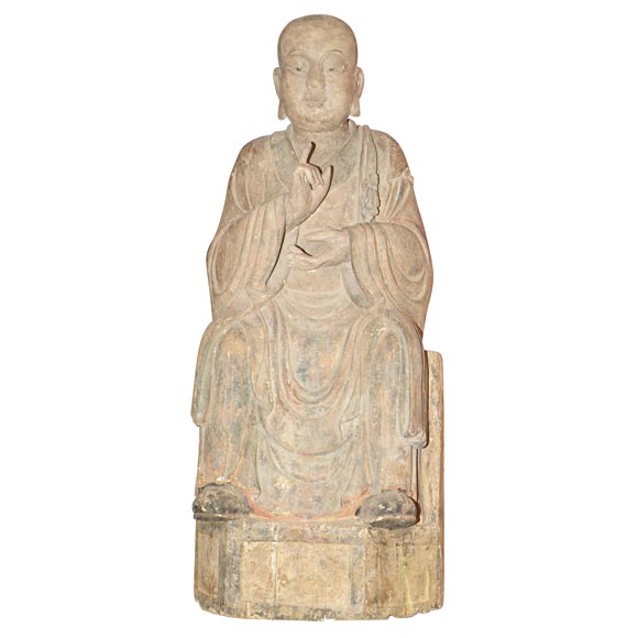 Ming Dynasty Polychromed Wood Figure of a Lohan