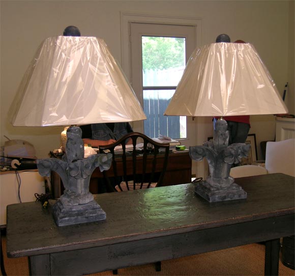 Pair of Carved Stone Lamps