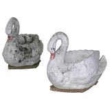 Pr Cast Stone Swans
