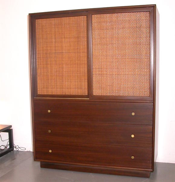 Harvey Probber Mahogany Dresser with Caned Sliding Doors