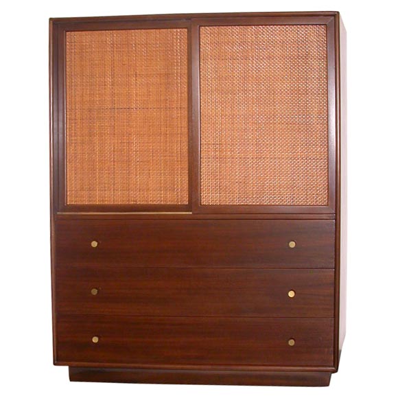 Harvey Probber Mahogany Dresser with Caned Sliding Doors