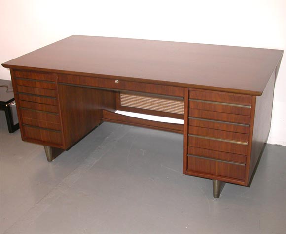 Walnut Desk with Caned Modesty Panel