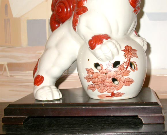 Porcelain pair of porcelain foo dog lamps