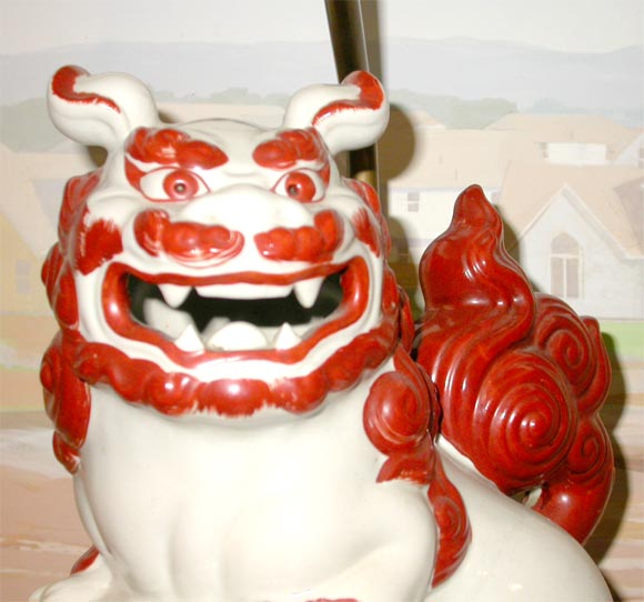 pair of porcelain foo dog lamps 2