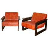 Vintage pair of patchwork leather armchairs