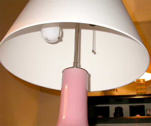 Contemporary pair of pink vase table lamps