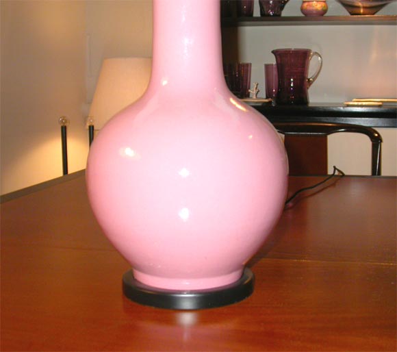 Ceramic pair of pink vase table lamps