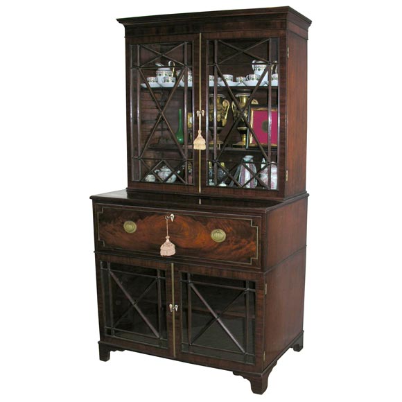 English Regency Brass Mounted Mahogany Secretaire Bookcase For Sale