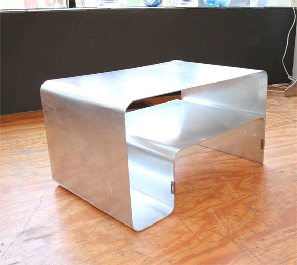 French Folded steel side table by Joelle Ferlande