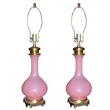 Pair Pink Opaline Lamps