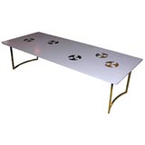 White Laquered Wood with Brass Insert Coffee Table White Laquered Wood with Brass Insert Coffee Table