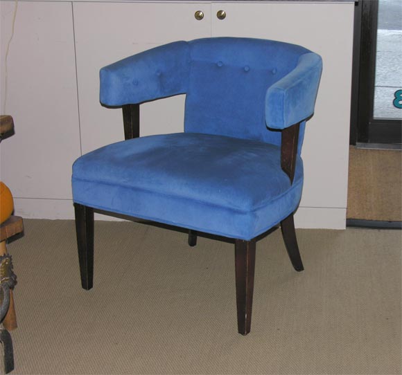 Pair French Blue Velvet and wood Chairs