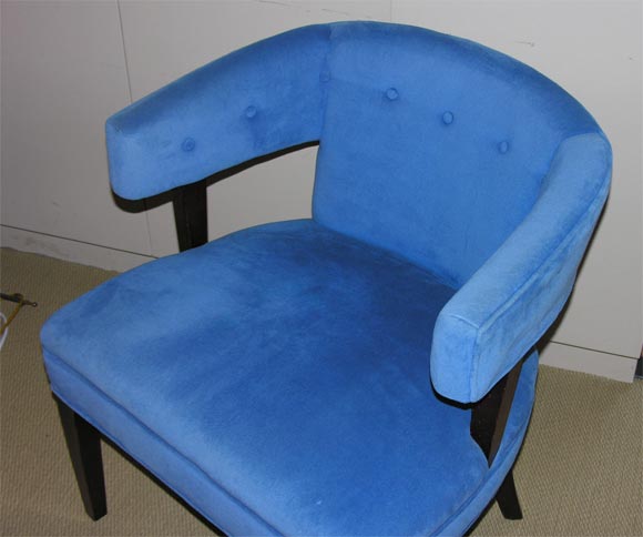Mid-20th Century Pair French Blue Velvet Chairs