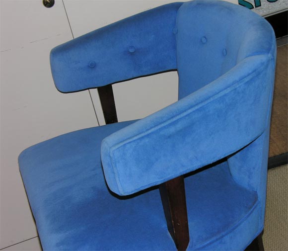 Pair French Blue Velvet Chairs 2