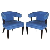 Pair French Blue Velvet Chairs