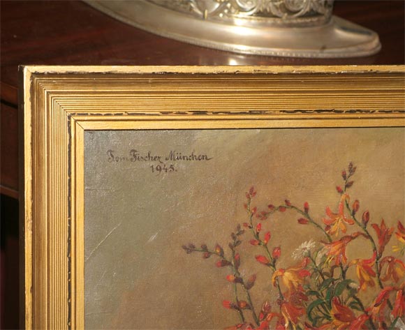 Hand-Painted Floral Still Life Painting by Johannes Fischer For Sale