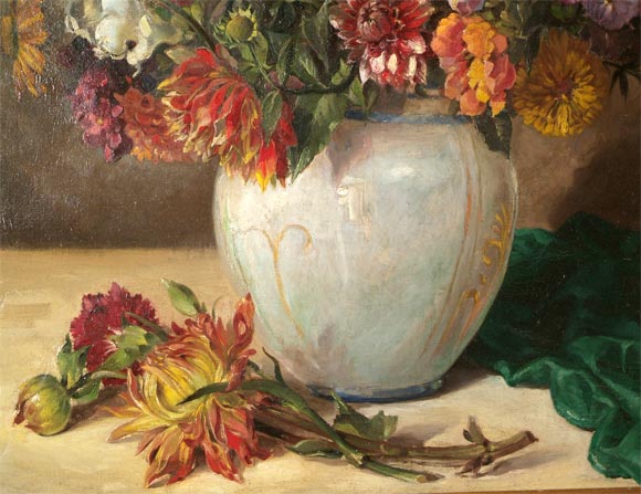 20ième siècle Nature morte à fleurs de Johannes Fischer en vente