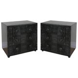 A Pair of Black Ceruse Oak Commodes, by Karpen.