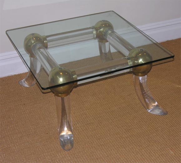 A Pair of Lucite and Brass Low Tables.  Att. to Karl Springer.