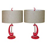 Vintage Fire Red Pair of Modernist Lamps by Rembrandt