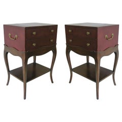 Pair of Grosfeld House Leather and Walnut Nightstands