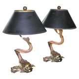 Pair of Bronze & Horn Fish Lamps