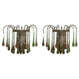 Pair of Brass and Crystal Sconces