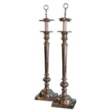 Pair of Very Tall Candlestick Lamps in Nickel