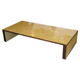 lacquered, contemporary coffeetable covered with goatskin