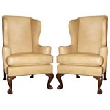 Pair of George III walnut wing chairs