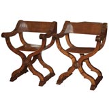 Pair of Italian walnut Dantesca armchairs