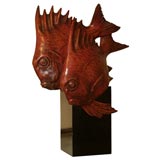 Red enameled ceramic sculpture, signed G. Cacciapuoti