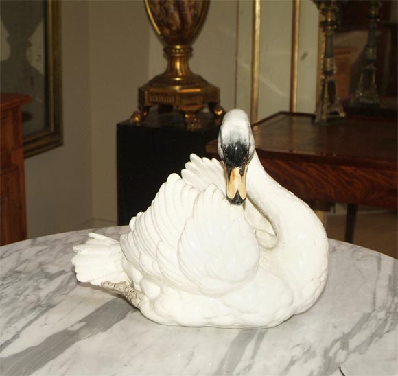 Modeled as a swan glancing dexter.<br />
<br />
Pierre Massier (1707-1748) was a pioneer of ceramics on the Côte d’Azur, opening a factory in the town of Vallauris before the French Revolution. The first in the long family line of ceramists, he