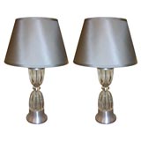 Pair of Glass & Brushed Aluminum Lamps by Russel Wright