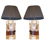 Pair of  Solid Acrylic Block Table Lamps