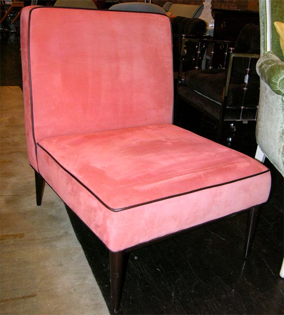 pair of slipper chairs by Paul Mccobb, mahogany base and oak frame.