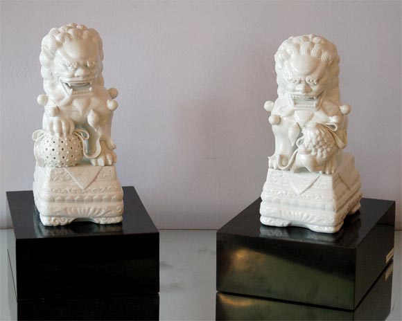 These beautifully executed pair of Chinese Foo Dogs come from a good Bal Harbour home, where they perched contentedly on their black laminate bases for over thirty years. Make them yours now...