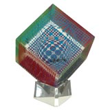 Victor Vasarely lucite cube sculpture