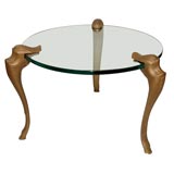 Patinated Bronze and Glass 3-Legged Occasional Table