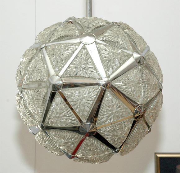 Geodesic Crystal A French Geodesic Crystal and Chrome Hanging Light Fixture at 1stDibs