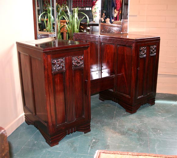 Mid-20th Century Chinese Deco Blackwood Dressing Table with Mirrors