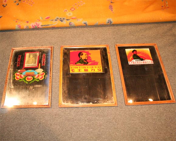Reverse Glass Painted Mirrors Depicting Mao