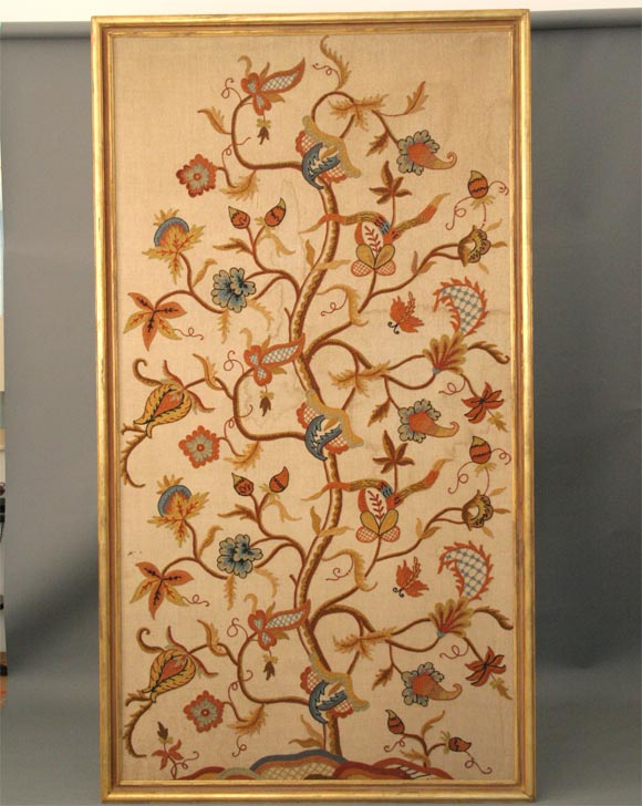 Monumental Crewel Embroidered Tree of Life