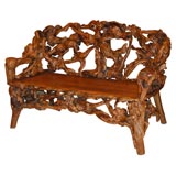 Retro Pair of Ealborately Carved "Root" Benches