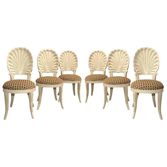 SET OF SIX  SHELL BACKED DINING CHAIRS