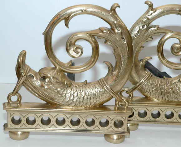 French Pair of Dolphin Andirons